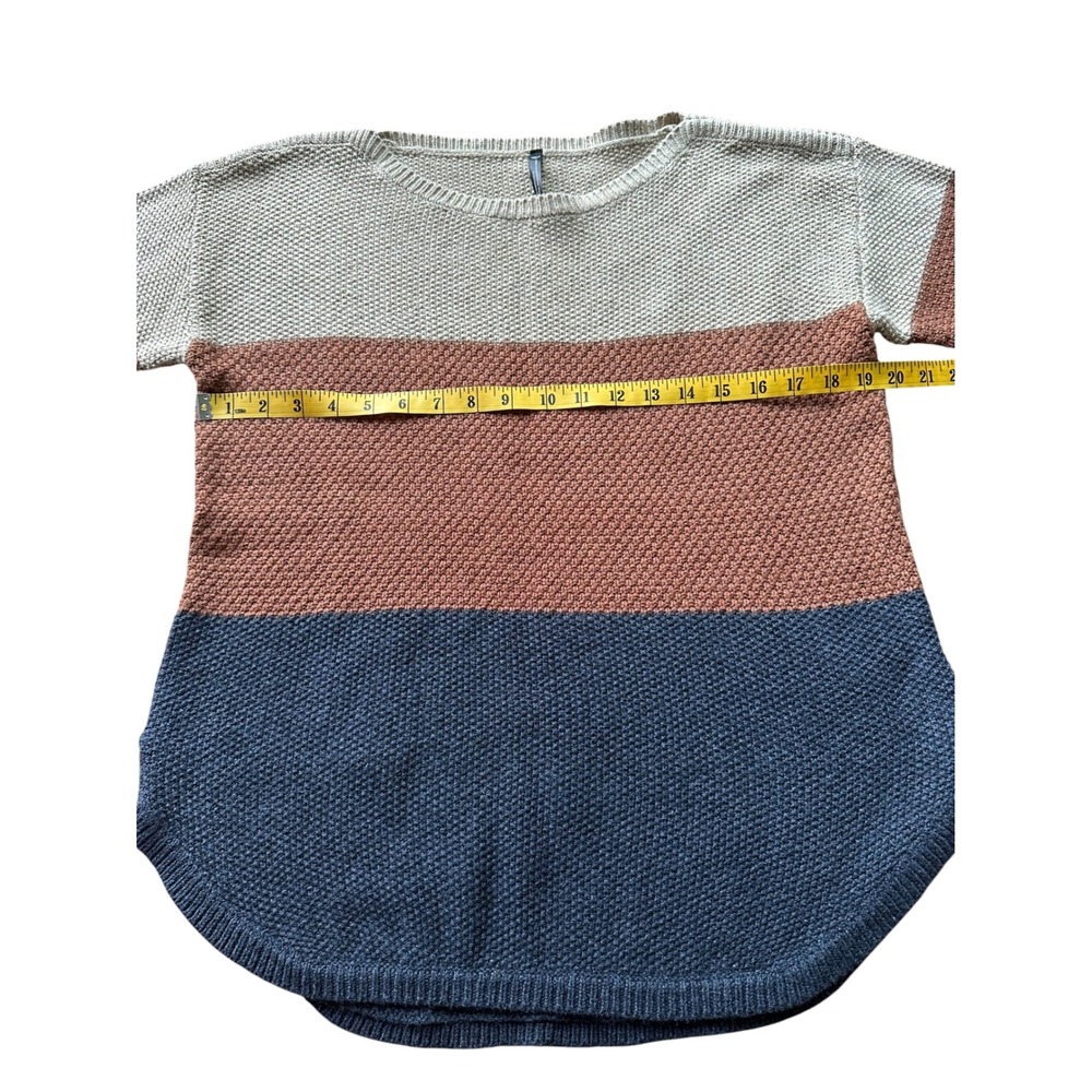 Kuhl Bella Striped Colorblock Sweater Merino Wool Blend Blue Tan Rust Medium - Picture 10 of 12